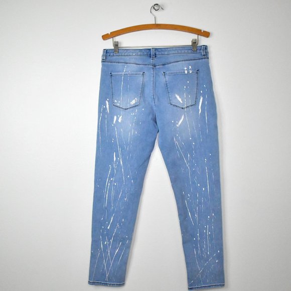 White House Black Market Jeans Womens 8 Mid Rise Girlfriend Skinny Paint Splash - Picture 7 of 10